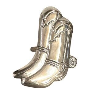 Yee Haw! Silver Cowboy Boot Metal Napkin Holder Rings Set of 10-New